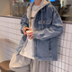 Yiran presents a handsome denim jacket for men in spring and autumn, trendy brand, retro hooded, loose, versatile, trendy, Korean version, fake two-piece jacket for men, blue L, recommended 120-135 Jin Jin is equal to 0.5 kg