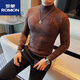 ROMON half turtleneck T-shirt men's long-sleeved slim printed sweatshirt mid-collar bottoming shirt autumn tight floral pattern T-shirt top T coffee color M 90-112Jin Jin equals 0.5 kg