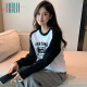 HaloQueen long-sleeved T-shirt women's spring and autumn raglan sleeve black and white splicing top trendy letter printed outer T-shirt H141T2270