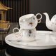 Yanze bone china rotatable water set tea set teapot teacup set opening housewarming gift light luxury high-end gift box bone china Hanmei elegant set-wooden gift box