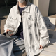 Yiran presents graffiti denim jacket for men in spring and autumn, loose and versatile, ins trendy brand design, niche handsome casual jacket for men, white L, recommended 110-130 Jin Jin is equal to 0.5 kg