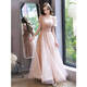 Seidler French evening dress 2025 new style light luxury niche high-end banquet host bel canto solo singer female light nude pink long XXL (recommended 126-135 Jin Jin equals 0.5 kg)