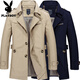 Playboy Cotton Men's Windbreaker Mid-Length Spring and Autumn Large Size Short Work Jacket Top Coat Plush Jacket Dark Khaki Plush XL
