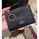 COACH multi-card slot keychain pendant ID cowhide printed card holder milk tea color logo stitching pleated card holder