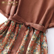 Xia Dian Su Ding Queen (SE.PSTP) Japanische ursprüngliche einzelne Baumwollwäsche Kleid Retro Blumenspleißtemperament Temperament Kurzärärmelte Leinen-Leinenrock Brown Farbe