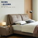 Double Tiger Lederkunst Doppelbett moderne leichte luxuriöse Hauptschlafzimmer mit großer Bett Kopfschicht Kuhspannung Massivholz Weiche Creme -Stil echtes Lederbett 702 [Stille Version] Hochfußbett [Erste Schicht Cowide A Ticksand White] 1,8*2,0 Meter