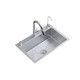 Jiumuwang 304 stainless steel sink single-slot thickened brushed kitchen sink basin installation above and below the table brushed three-hole 72*40 (304 pull-out faucet)