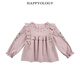 Happyology British children's girls' children's clothing ruffled shirt cotton contrast embroidered big children's top bean pink green 92 (92cm)