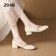 Zhr Mary Jane Zapatos para mujeres Retro Light Mouth Zapatos para mujeres Elegantes Sweet Sweet Heel Square Toe Women CG71 Beige 38