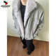Western Camel (VANCAMEL) high-end American retro fur collar mountain carving knitted jacket men's winter velvet warm cotton cleanfit jacket gray upgraded model 2XL (suitable) 145-160Jin Jin is equal to 0.5 kg