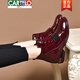 CARTELO 2025 New Autumn and Winter Genuine Leather Short Boots Patent Leather Round Toe Nude Boots Women's Velvet Low Heel Soft Leather Ankle Boots Martin Boots Burgundy - Single Liner (3cm) 37