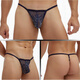 Men's underwear European and American fine mesh bag low waist single thong large size black XXL