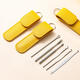 Han Meichen ear scoop six-piece set of ear picking tools stainless steel ear scoop leather bag cleaner home portable yellow light ear pick ear scoop 6 pieces set*