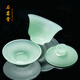Shimingtang Glazed Kung Fu Tea Set High-end Ice Jade Porcelain Teapot Teacup Sancai Covered Bowl Home Light Luxury Gift Box Pack Pomelo Jade Clear Green-10 Piece Set Gift Box Pack