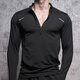 Lutielang Long Sleeve T-Shirt Cycling Suit Men's Running Sports Fitness Training Stand Collar Half-Zip Coach Quick-Drying Clothing Black L