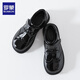 Romon boys' leather shoes black soft sole British style student performance shoes children's performance big children's suit shoes black 38