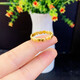 QUAMER sand gold dead mouth ancient love style all-over one-color peach heart ring will not fade when closed for a long time, gold, size 6, inner diameter is about 16.3mm