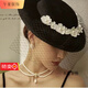 Wujin Retro French Top Hat Gloves Female Hepburn Style Black Mesh Socialite Elegant Dress Photo Studio Photo Headwear Black Top Hat One Size