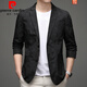 Pierre Cardin Spring and Autumn Blazer Men's 2025 New Casual Thin Unisex Men's Fashion Korean Printed Slim Small Suit Blue XL 180 Suitable for 150-165 Jin Jin equals 0.5 kg