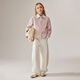 ELLE KIDS Children's Clothing Contrast Stripe Embroidered Shirt Girls Autumn New French Classic Fresh Top Pink and White Strips 150