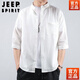 JEEP SPIRIT亚麻衬衫男短袖衬衣宽松大码男装中国风棉麻半袖男士休闲外套上衣 七分 袖 白色1020 2XL 145-160斤