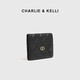 CHARLIE&KELLI brand CK light luxury bag women's bag rhombus simple card bag thin clutch bag short coin purse black