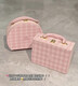 New product 3CE winter pink plaid storage box jewelry box blue cosmetic box portable hand mirror carry-on luggage semi-circular portable jewelry box