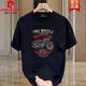 Pierre Cardin Camiseta de manga corta de algodón puro pesado de marca de moda para hombre en verano con estampado retro de motocicleta, hombro derecho, cuello redondo, camiseta de media manga para hombre 683 burdeos 4XL (recomendado 180-200 Jin Jin equivale a 0,5 kg)