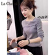 La Chapelle Autumn and Winter Design Niche Style Boat Neck Sweater Chic and Unique Pullover Knitted Sweater Bottoming Top for Women Pure 100 Automatic Heating Gray Pure 100 Automatic Heating XL Recommended 115-125 Jin Jin equals 0.5 kg