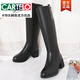 CARTELO crocodile (CARTELO) women's winter genuine leather high boots mid-heel boots wool riding boots high-heeled leather boots thick heel plus velvet mid-calf boots full leather plush 38