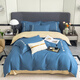 Derenxin bed four-piece bed quilt cover sheet pillowcase single and double bedding washed cotton brushed embroidered quilt cover sheet Bentley blue (light luxury embroidery style) single bed three-piece set - suitable for 150*200 quilts