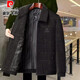 Pierre Cardin jacket men's spring and autumn chenille plus velvet thickened warm jacket middle-aged and elderly casual tops men's dad wear black and gray stand-up collar thick style without velvet XL (180) Recommended weight 110-130Jin Jin is equal to 0.5 kg