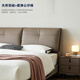 Double Tiger Lederkunst Doppelbett moderne leichte luxuriöse Hauptschlafzimmer mit großer Bett Kopfschicht Kuhspannung Massivholz Weiche Creme -Stil echtes Lederbett 702 [Stille Version] Hochfußbett [Erste Schicht Cowide A Ticksand White] 1,8*2,0 Meter