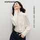 Red-sleeved retro palace-style chiffon shirt spring 2025 new women's solid color right shoulder three-dimensional bud collar temperament top high-grade gray 064 M