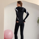 Kong Yu Yoga wear women's suit spring and summer new long-sleeved sportswear jacket top hooded Pilates training fitness wear black top + black trousers XL