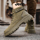Jeep吉普冬季马丁靴男款高帮真皮男鞋英伦风男士中帮户外工装靴子 卡其【运动鞋码】 44