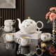 Yanze bone china rotatable water set tea set teapot teacup set opening housewarming gift light luxury high-end gift box bone china Hanmei elegant set-wooden gift box