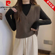 Pierre Cardin cardigan sweater vest women's sweater shirt layering autumn and winter 2024 new inner layer early autumn sweater vest oatmeal color S recommended 80-100