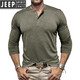 JEEP SPIRIT European and American tough guy Ami khaki American retro loose T-shirt cotton Henry collar long-sleeved inner layered shirt trendy men's military green XL
