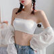 Chuangjingyixuan 2024 new one-piece tube top non-slip shoulder strap underwear anti-exposure tube top wrapped with inner straps white + black upgraded version with anti-slip silicone strips
