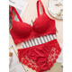 Modal Red Sexy Underwear Set Women's Lace Bra No Wires Push-Up Adjustable Bra Bridal Red Set 75B (165) Thin Section