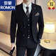 ROMON suit men's slim-fitting British style groom's suit suit men's Korean style trendy wedding dress casual formal wear off-white (suit + pants + vest + shirt) collar M