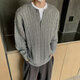 Nanzihan Autumn and Winter Korean Fashion Henley Collar Heavy Knitted Sweater Men's Twist Sweater Loose Lazy Style Warm Top Trendy Gray L