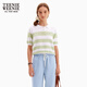 Teenie WeenieZT summer casual hollow thin comfortable striped short-sleeved sweater for women light green 155/XS