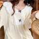 Pajama de tulx para el palacio de mujeres estilo Autumn Women's Sweet Sweet Small 2023 Nuevo algodón de manga larga Ropa para el hogar de primavera y otoño Color de albaricoque 6210#[33y] L 95-115Jin [Jin equivale a 0.5 kg]