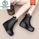Woodpecker Wedge Boots Women's Fashion Genuine Leather Casual Round Toe Plus Velvet High Heels Thick Soled Platform Women's Boots 2026 Autumn and Winter Versatile Black Single Boots 36