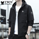 TWJY Light Luxury Brand Jacket Jacket for Men Spring and Autumn New Trendy Fashion Top Versatile Handsome Casual Men's Clothing T2102Y Black (Fleece Style) Stand Collar 2XL (Recommended 135-150 Jin Jin equals 0.5 kg)