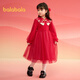 Balabala Girls New Chinese Style Knitted Dress 2025 Spring Red Mesh Princess New Year Dress 208125111006