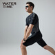 WATERTIME/Shuichuan Men's Swimsuit and Swimming Pants One-piece Short-Sleeved Diving Suit Men's Swimsuit Black Silver XL