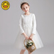 G.duck Spring, Autumn and Winter Girls' White Princess Dress Wedding Dress Children's Long-Sleeved Puff Dress Middle-aged Children's Performance Dress White No Velvet 110 cm Suitable for 100-110cm Age 4-5 Years Old